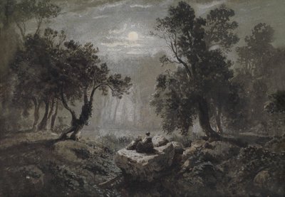 A Romantic Forest Landscape in Moonlight by Oswald Achenbach